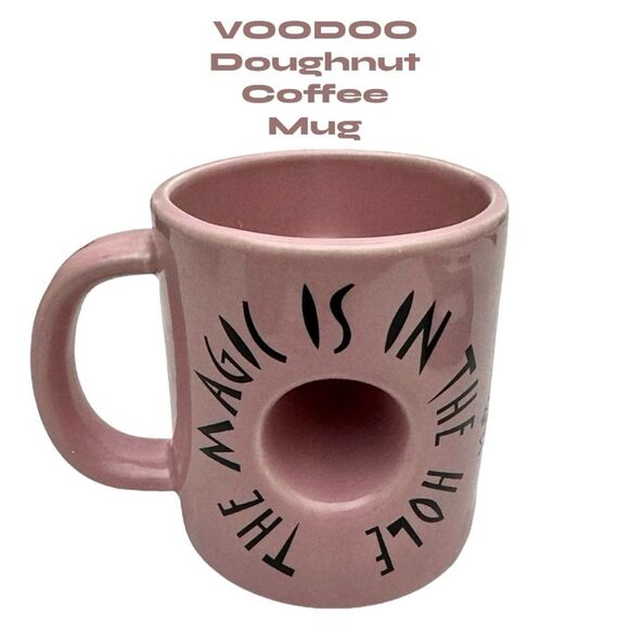 VOODOO Doughnut Coffee Mug Donut Cup PINK “The Magic is in the Hole” Made in USA - Picture 1 of 5